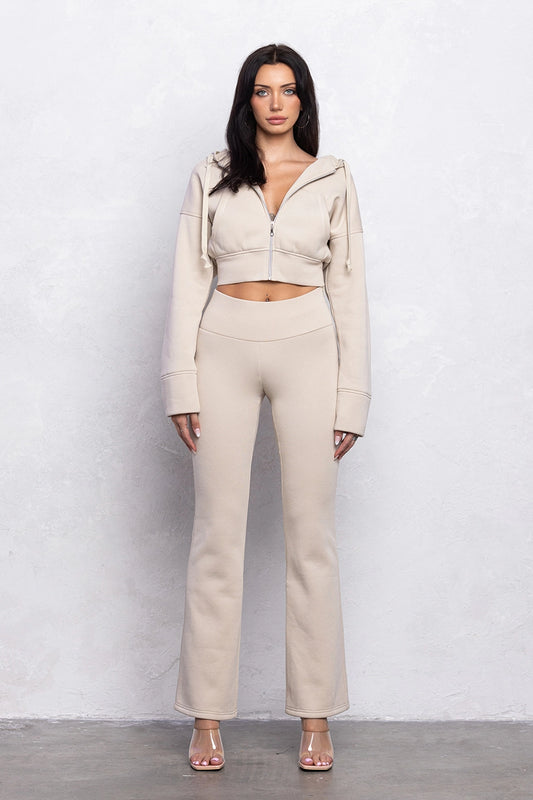 'UMI' Cropped Hoodie W/Flare Pants Set