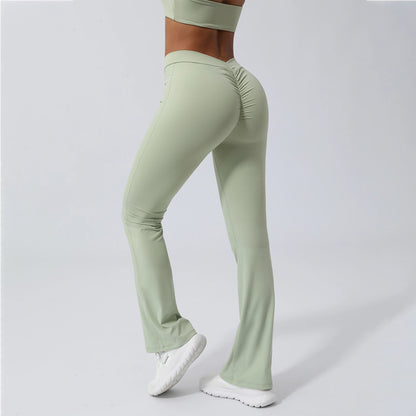 V Cross Waist Pleated Flare Yoga Pants