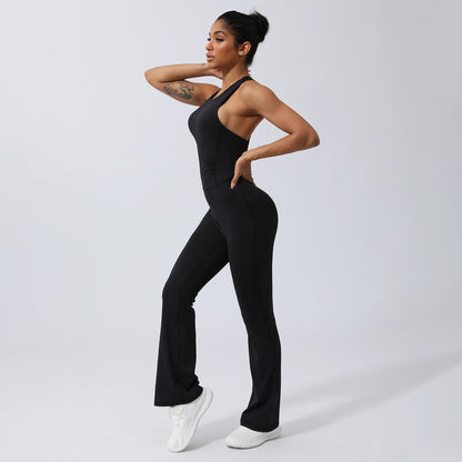 'Nora' Criss Cross Back Sport Flare Jumpsuit