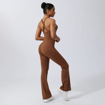 'Nora' Criss Cross Back Sport Flare Jumpsuit