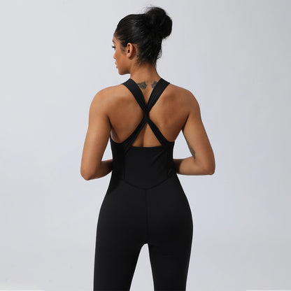 'Nora' Criss Cross Back Sport Flare Jumpsuit